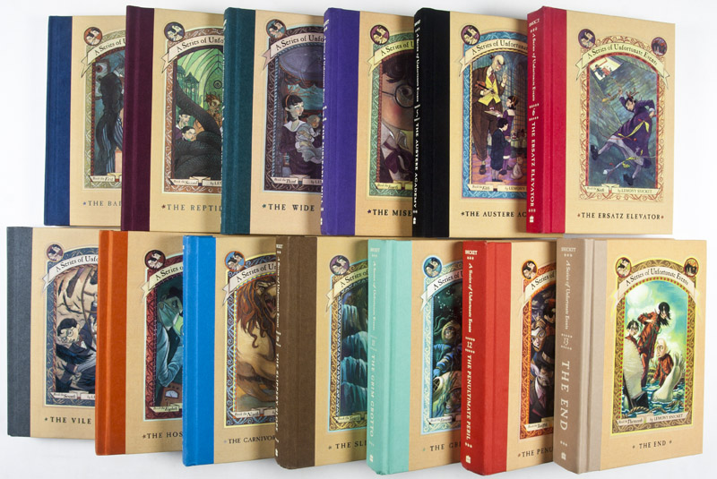 A Series Of Unfortunate Events Complete Set Of 13 Volumes Promotional Items 9 Volumes Signed By Helquist And Inscribed By Snicket Lemony Snicket Brett Helquist Author First Edition